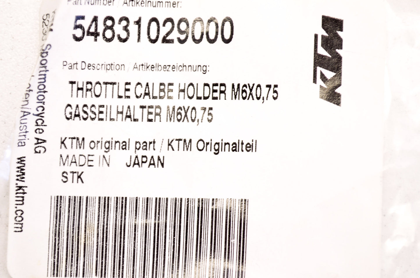 New OEM KTM Throttle Cable Holder 6x0.75 NOS