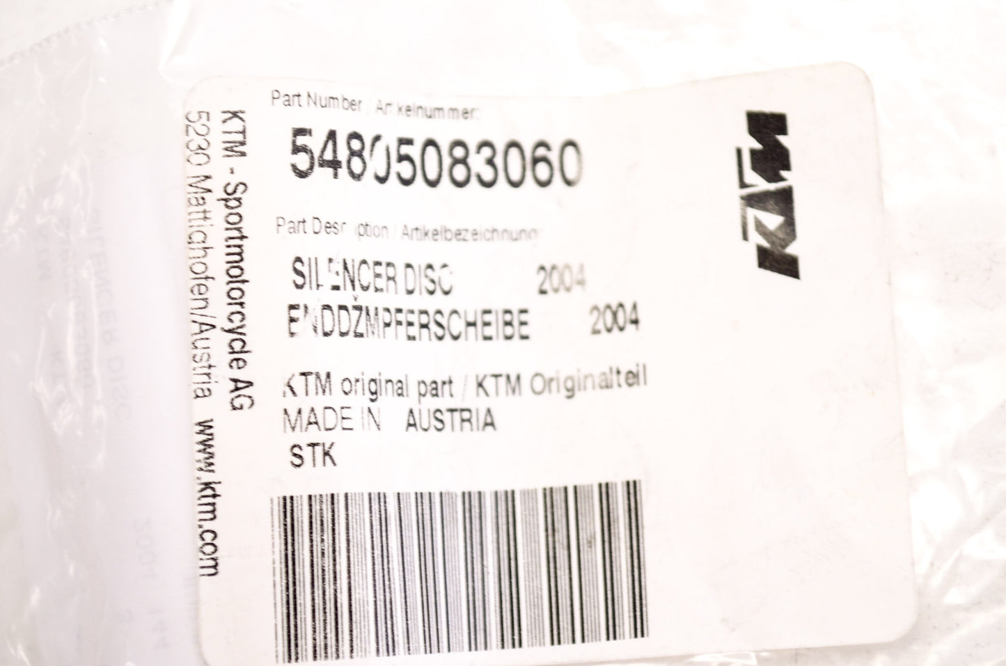 OEM KTM 54805083060 Silencer Disc NOS