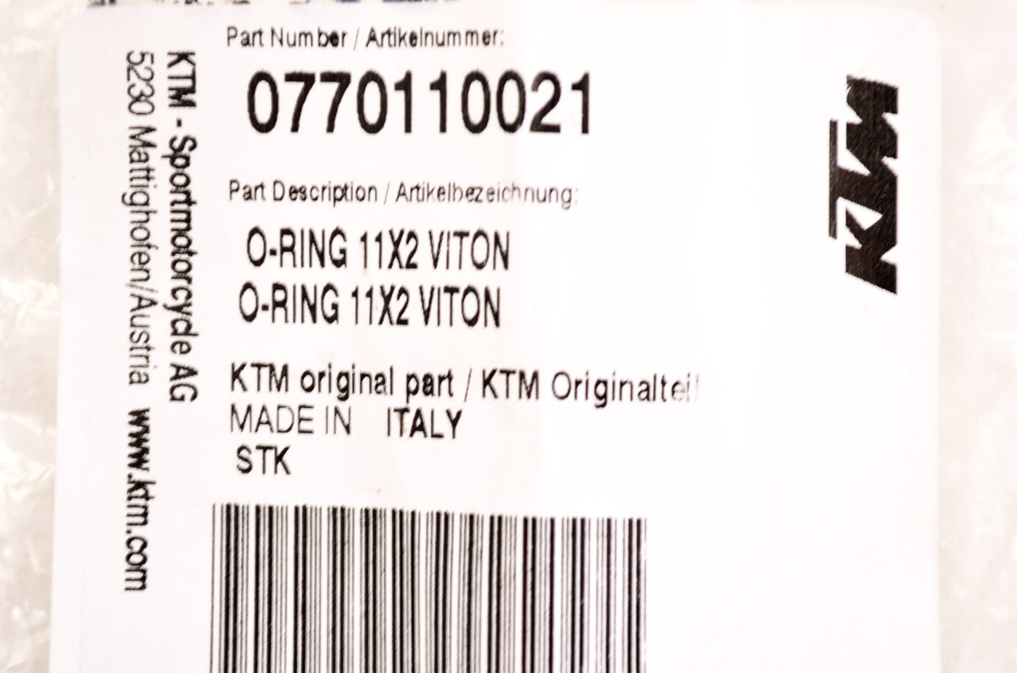 OEM KTM 770110021 O-Ring 11x2 Qty 2 NOS