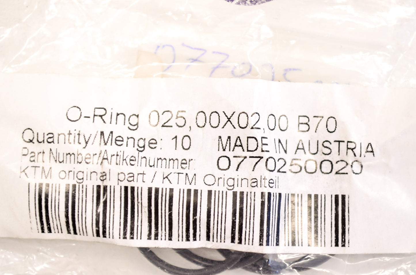 OEM KTM 770250020 O-Ring 25.00X2.00 NBR70 NOS