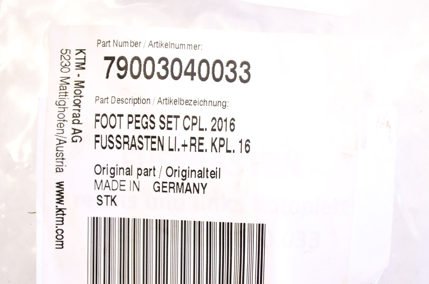 OEM KTM 79003040033 Foot Pegs Set NOS