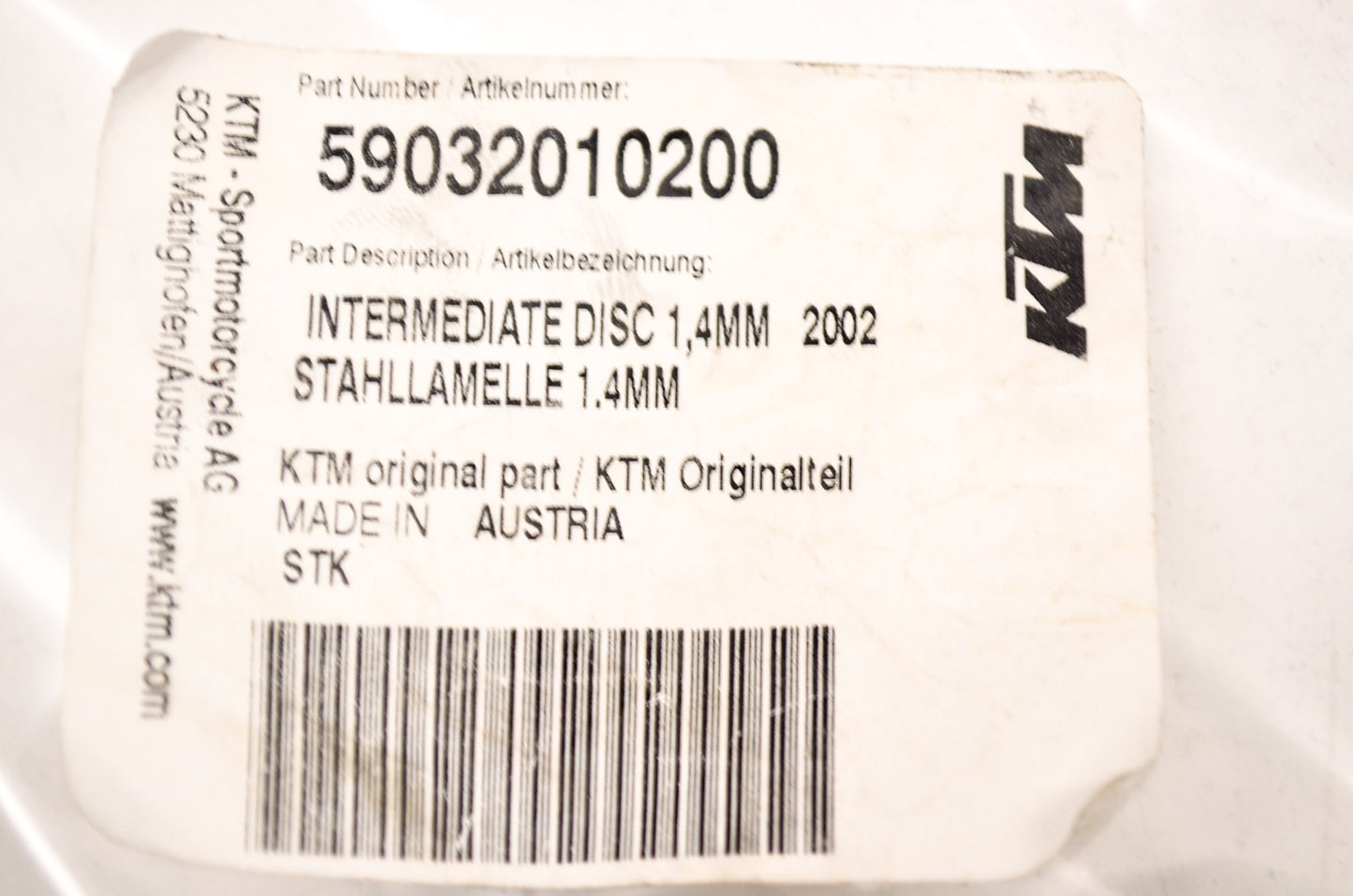 OEM KTM 59032010200 Intermediate Disc 1.4mm NOS