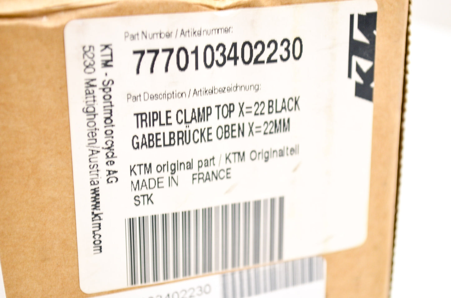 New OEM KTM Black Top Triple Clamp 22mm NOS