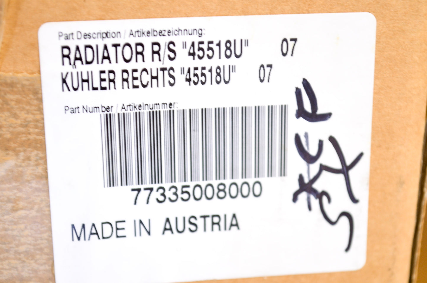 OEM KTM 77335008000 Right Side Radiator "45518U" NOS