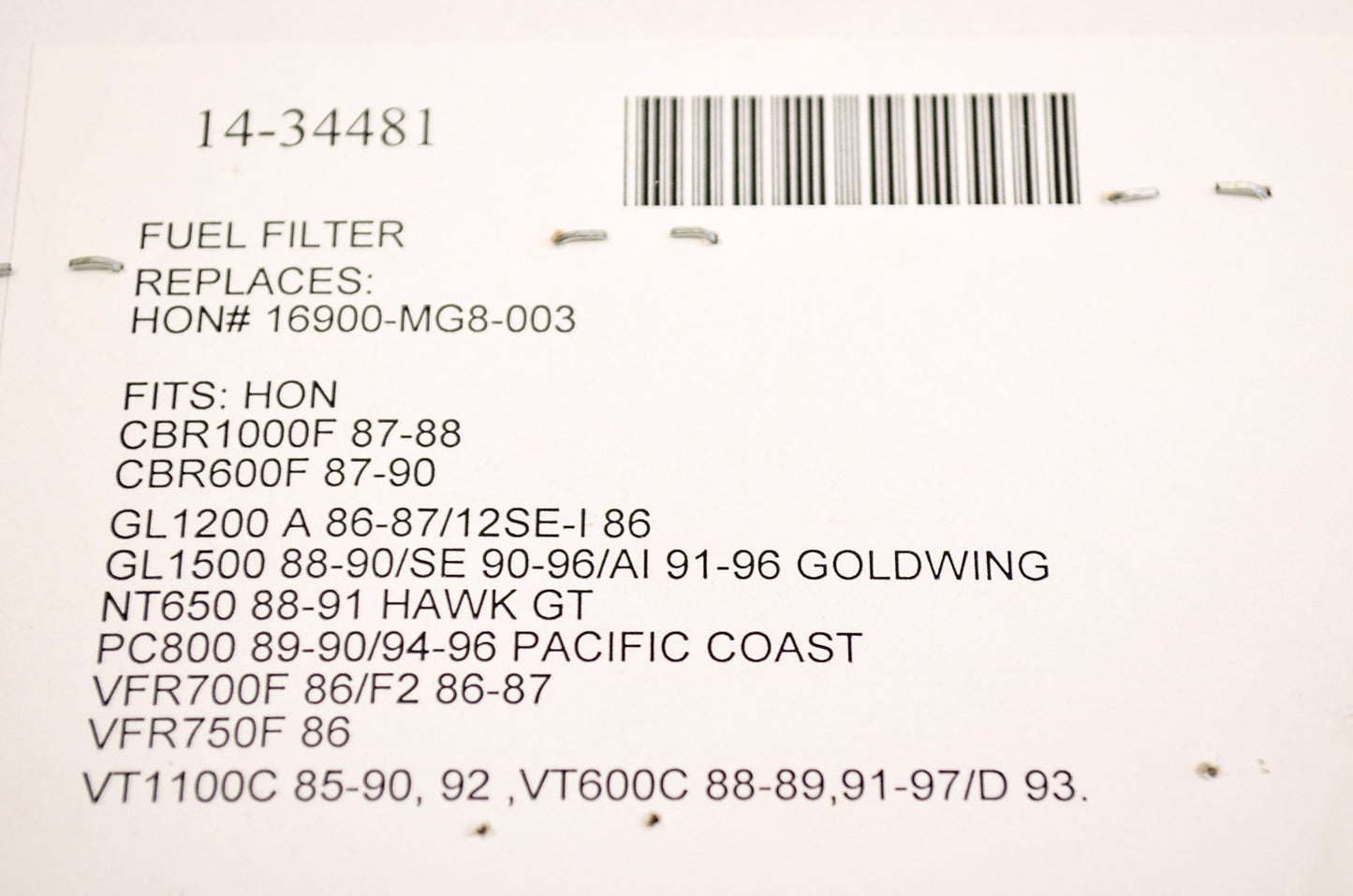 Emgo 14-34481, 16900-MG8-003 Fuel Filter w/ Seal NOS