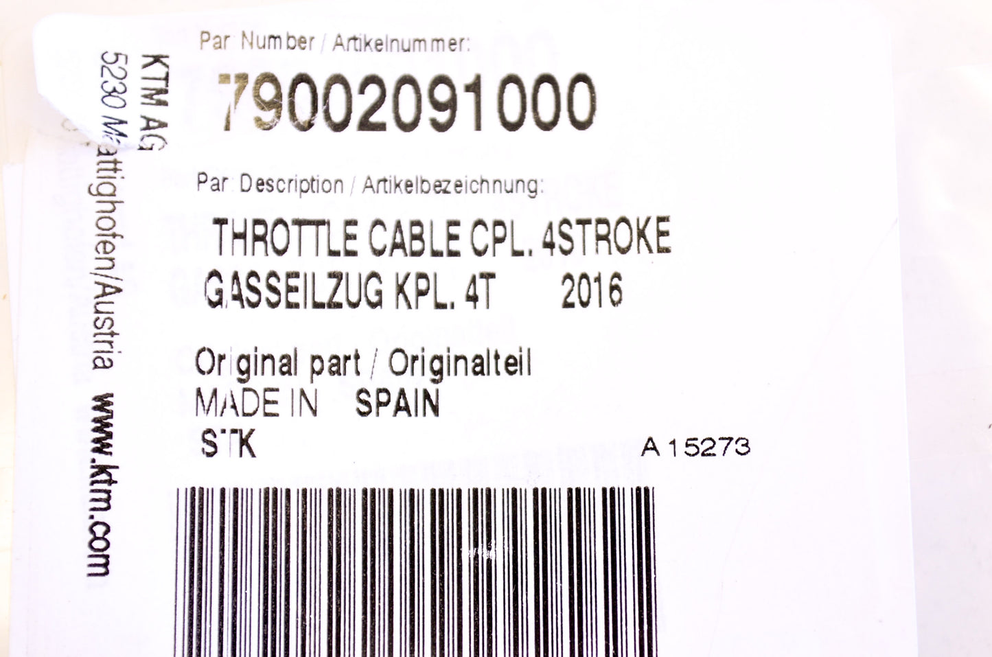 OEM KTM 79002091000 Complete 4 Stroke Throttle Cable NOS