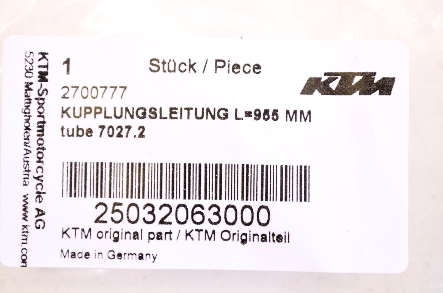 New OEM KTM Clutch Pipe NOS