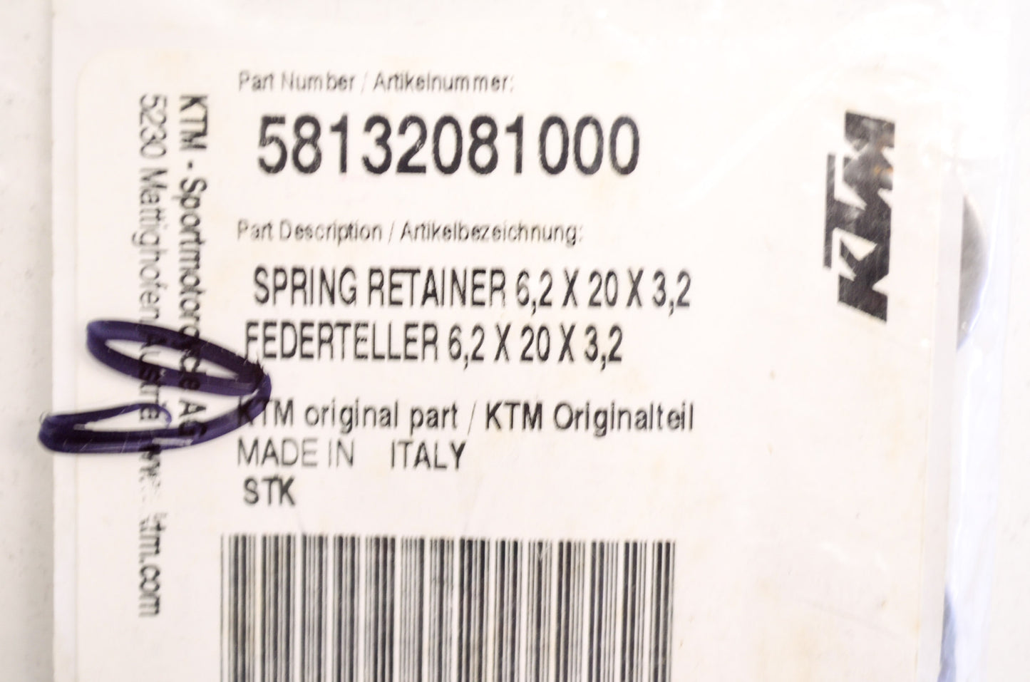 OEM KTM 58132081000 Spring Retainer 6.2x20x3.2 NOS