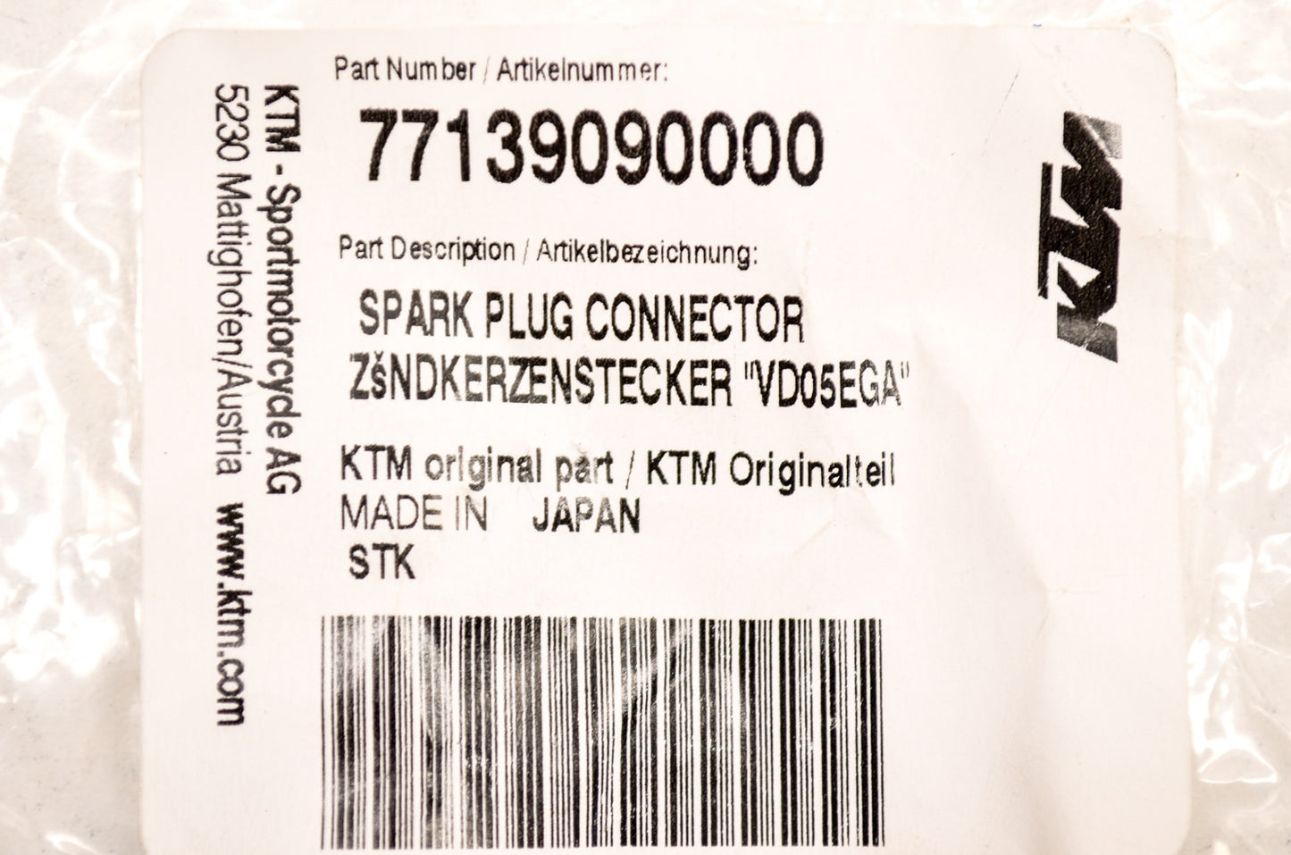 OEM KTM 77139090000 Spark Plug Connector NOS