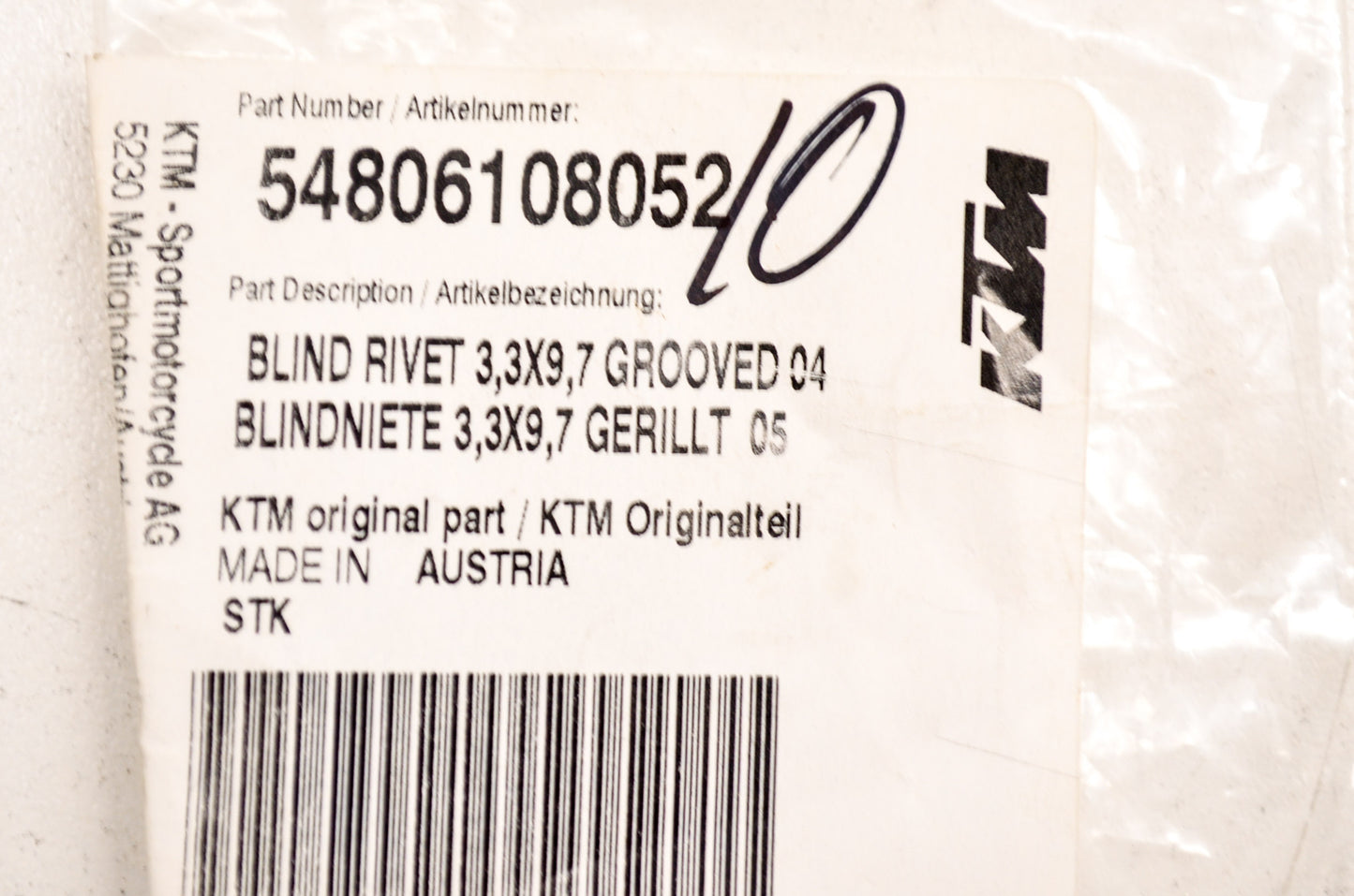 Blind Rivet 3.3x9.7 Qty 2 NOS