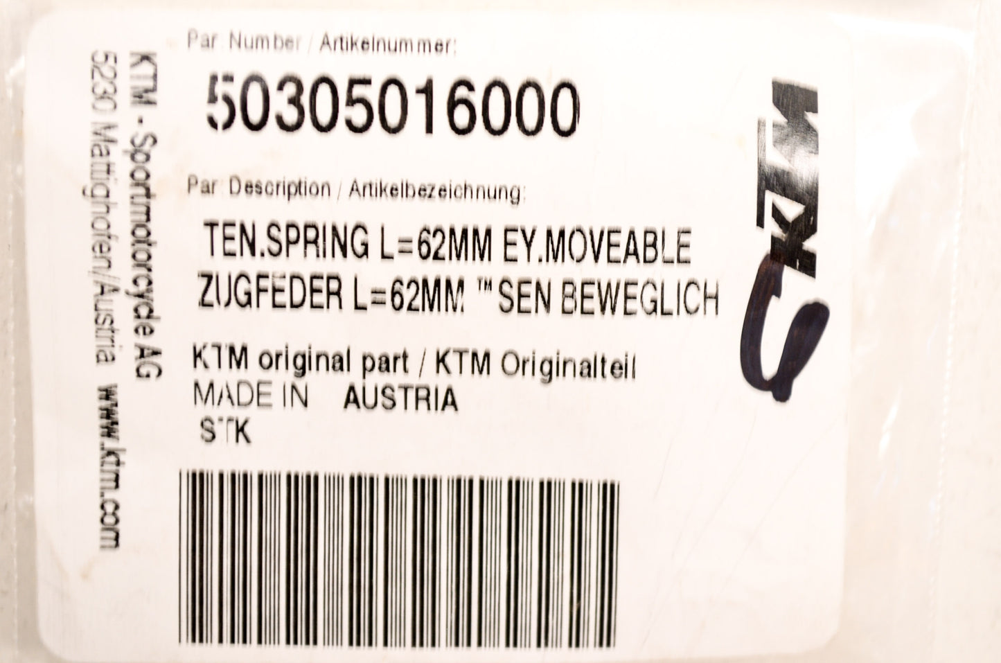 New OEM KTM Tension Spring 62mm NOS