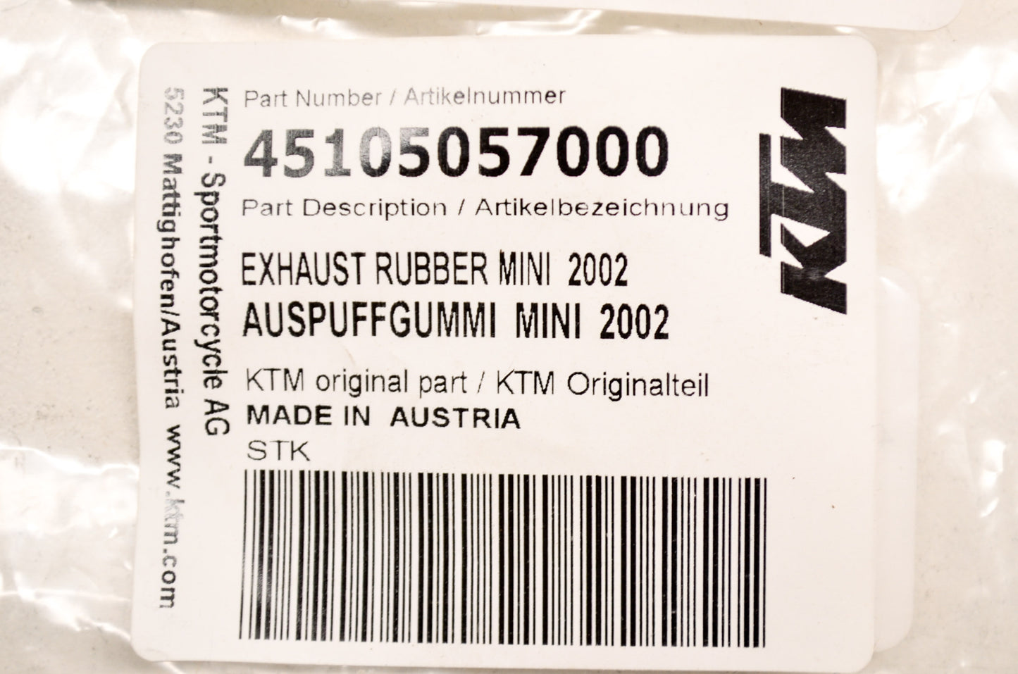 New OEM KTM Mini Exhaust Rubber Sleeve NOS
