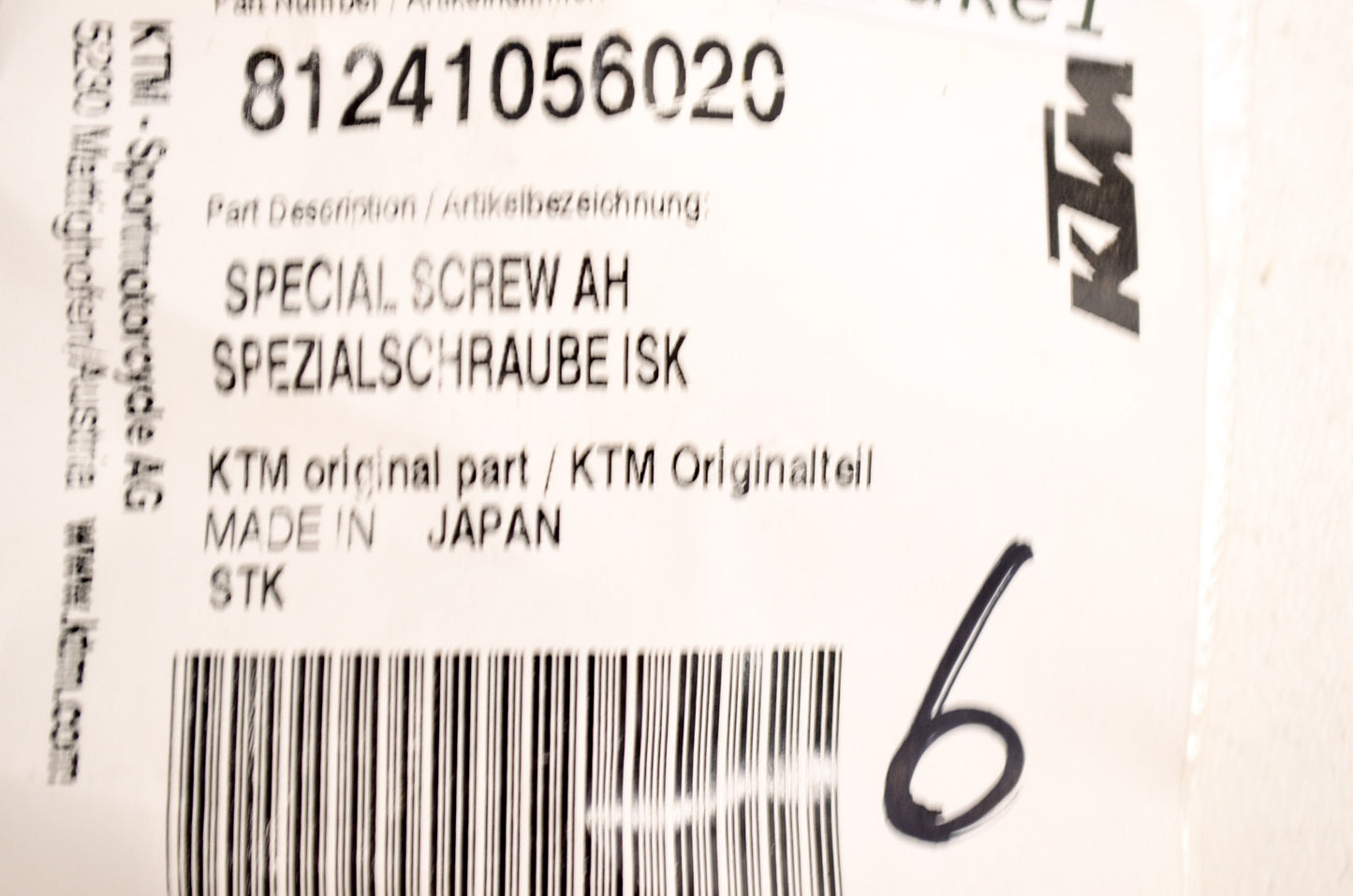 OEM KTM 81241056020 Throttle Screw NOS