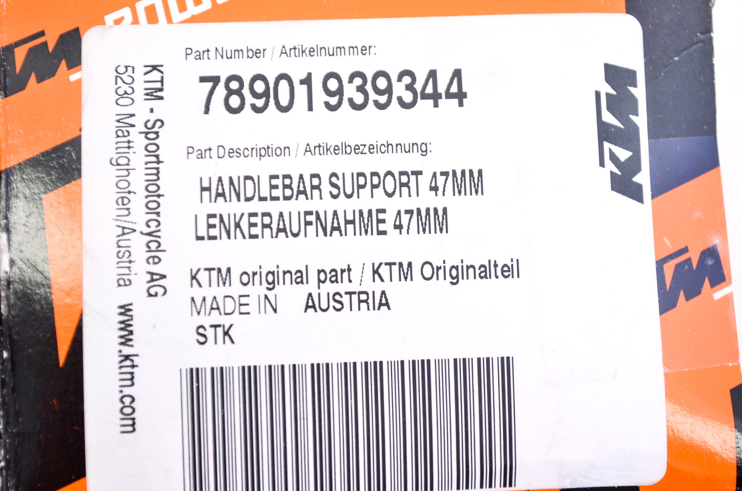 OEM KTM 78901939344 Handlebar Support 47mm NOS