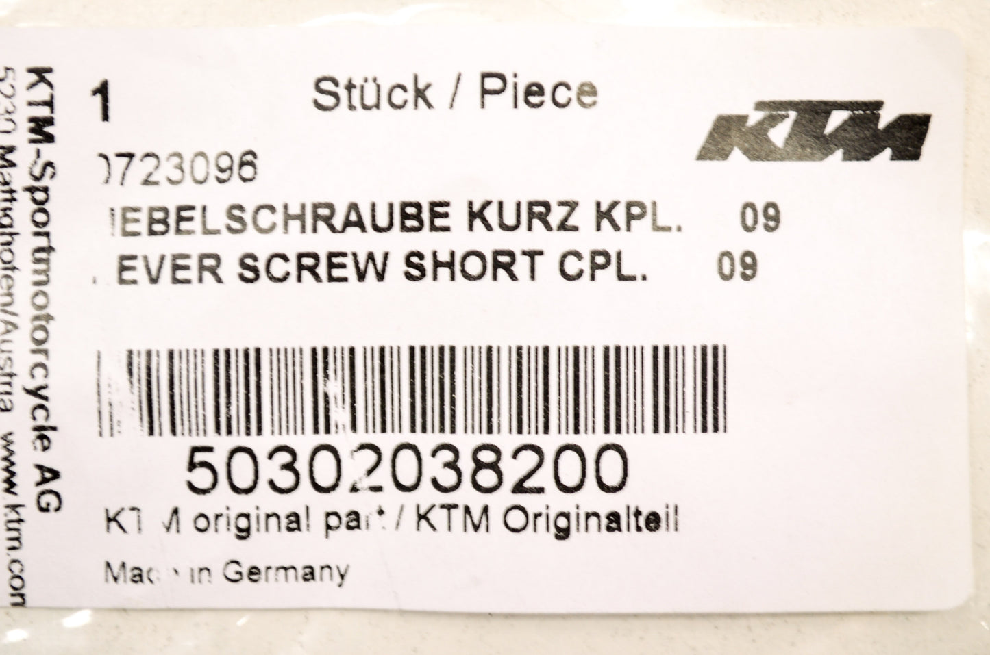 New OEM KTM Clutch Lever Short Screw w/ Nut Black NOS
