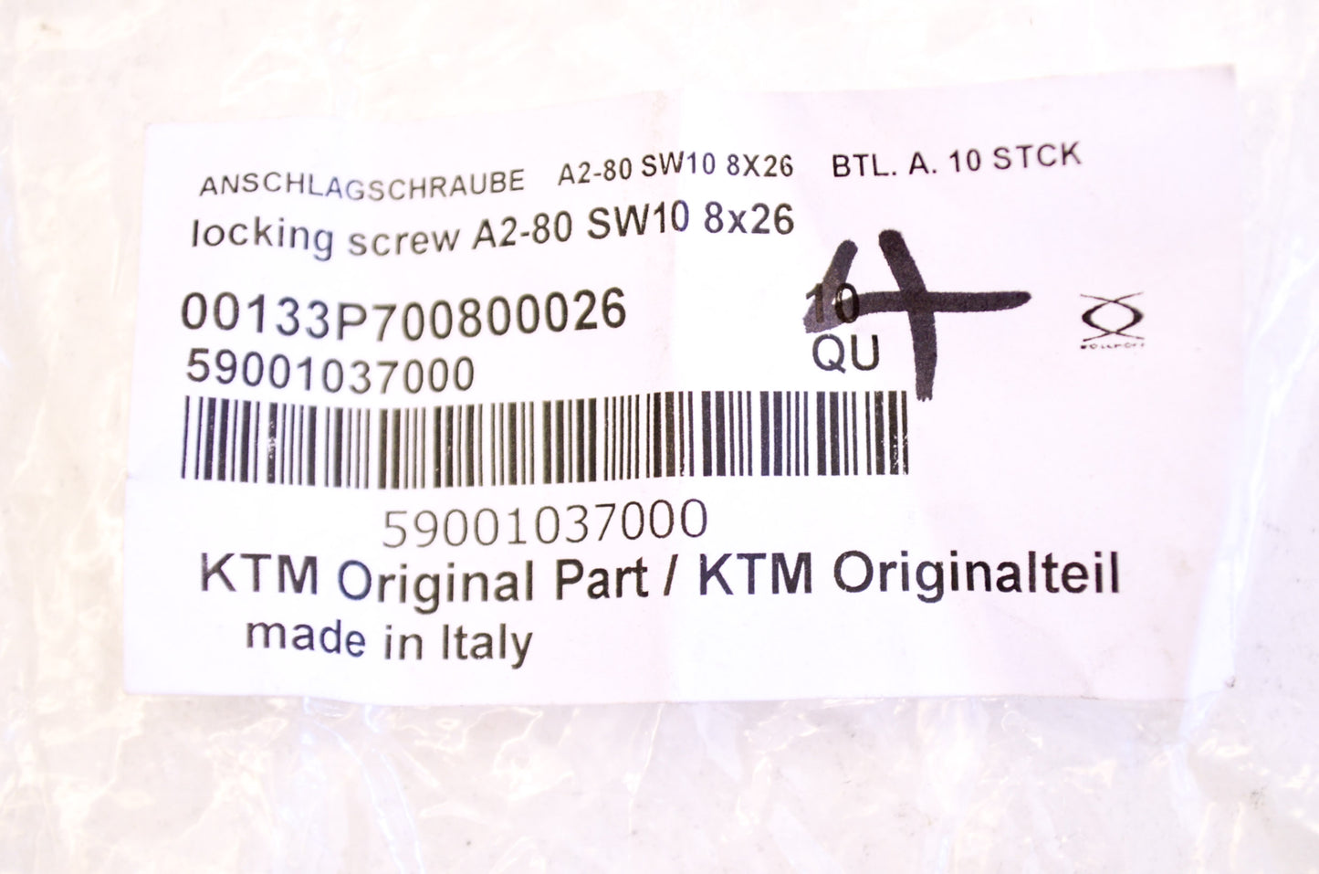 OEM KTM 59001037000 Special Screw M8X26 WS=10 Qty 2 NOS
