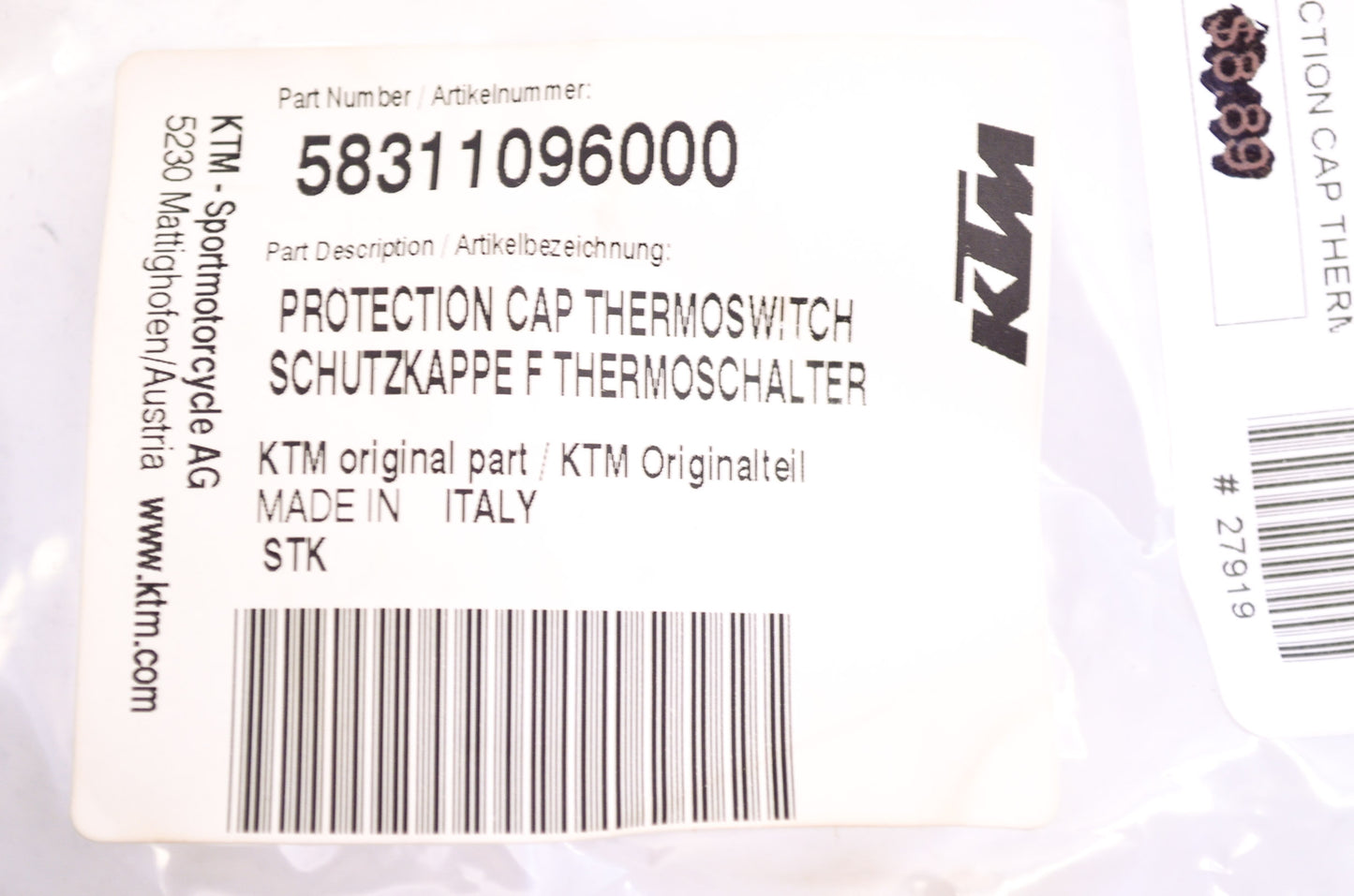 New OEM KTM Thermoswitch Protection Cap NOS