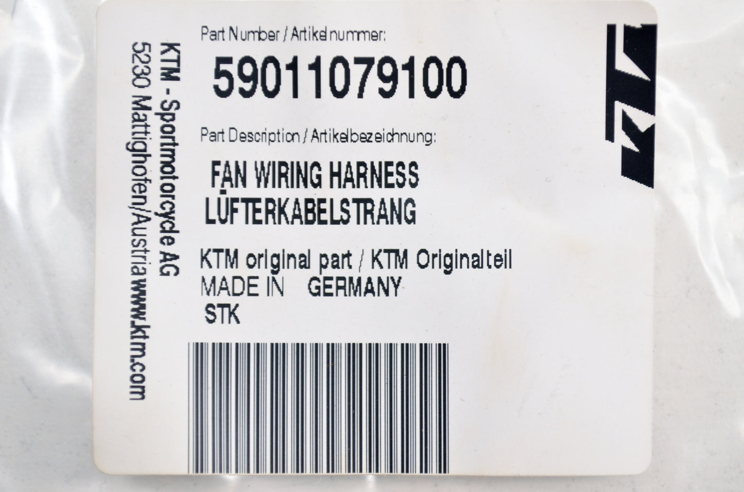 OEM KTM 59011079100 Wiring Harness Fan NOS