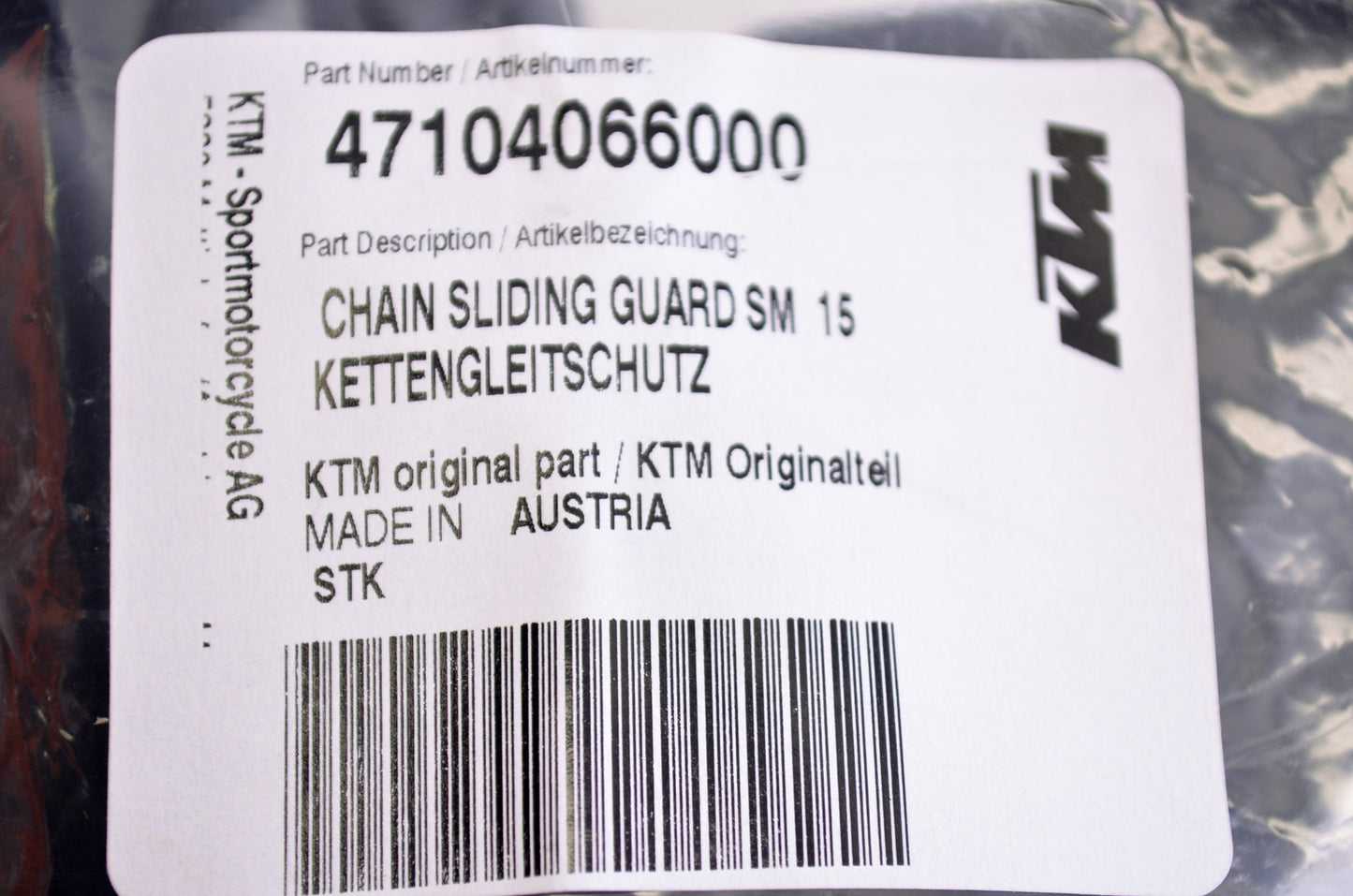 OEM KTM 47104066000 Chain Sliding Guard NOS
