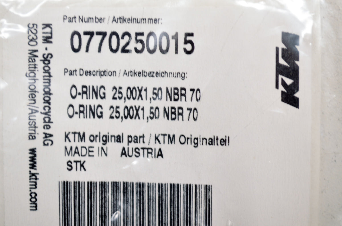 OEM KTM 770250015 O-Ring 25.00X1.50 NBR70 NOS
