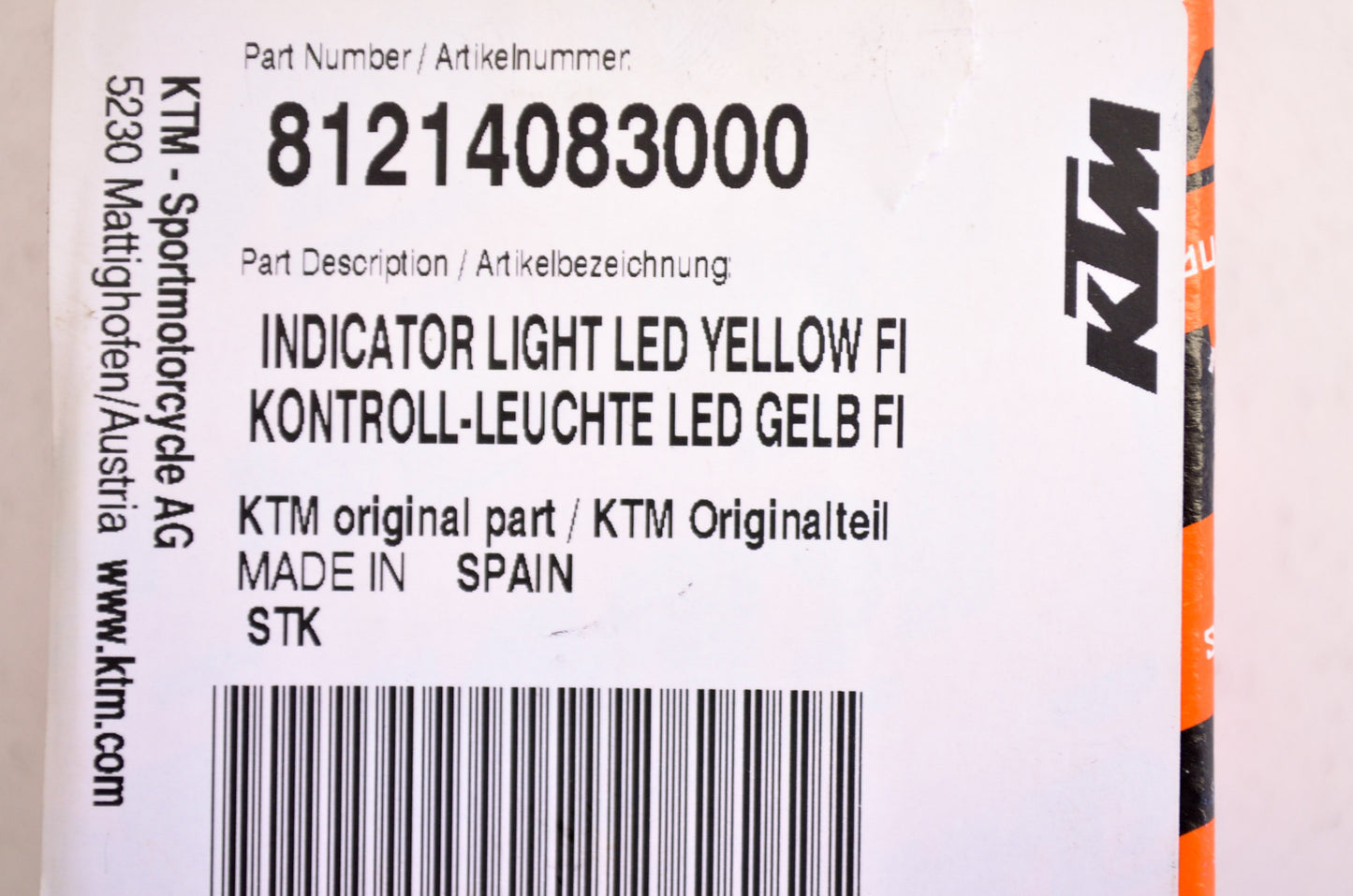 New OEM KTM LED Indicator Light Yellow NOS