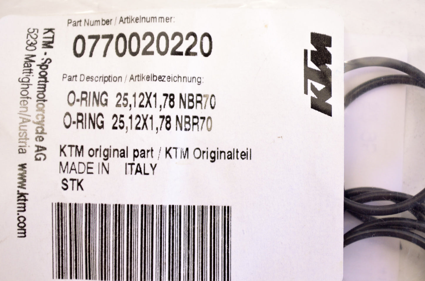 OEM KTM 770020220 O-Ring 25.12X1.78 NBR70 NOS