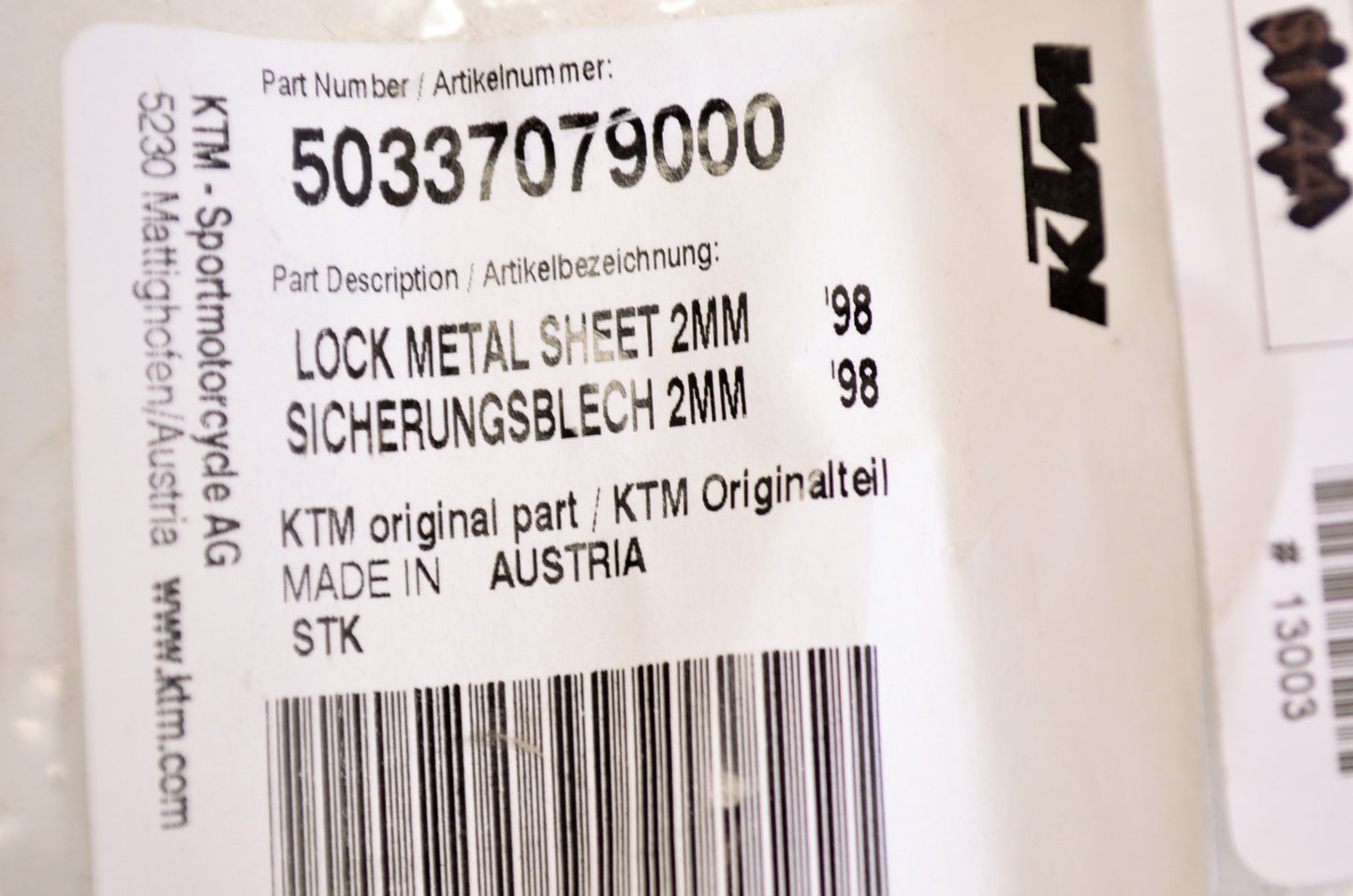 Lock Metal Sheet Kit 2mm NOS
