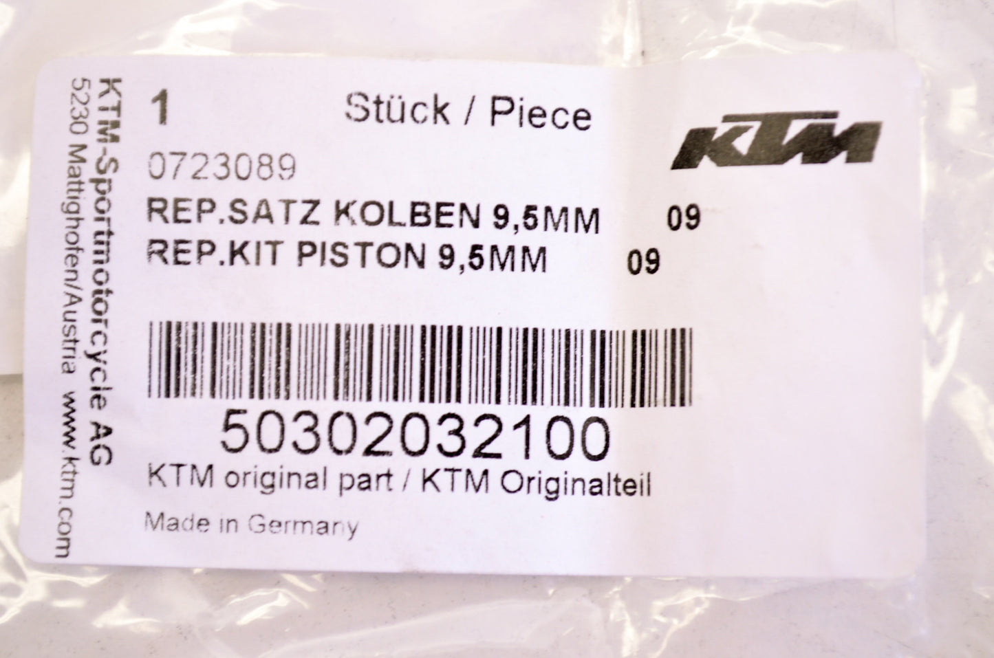 OEM KTM 50302032100 Piston Repair Kit 9.5mm NOS