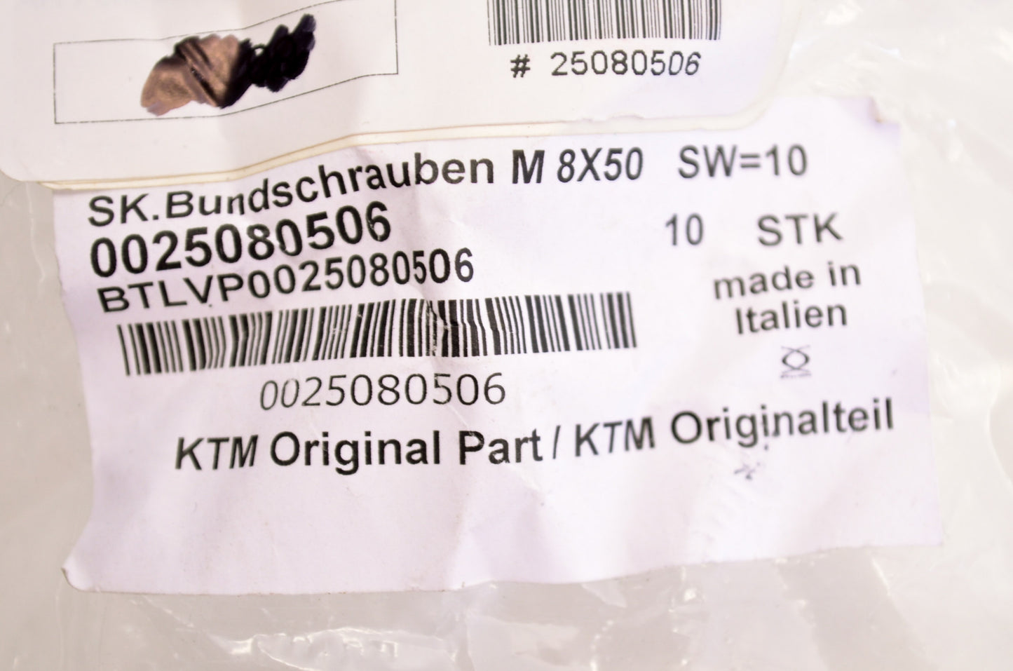 OEM KTM 25080506 Hex Head Collar Screw M8X50 TX40 NOS