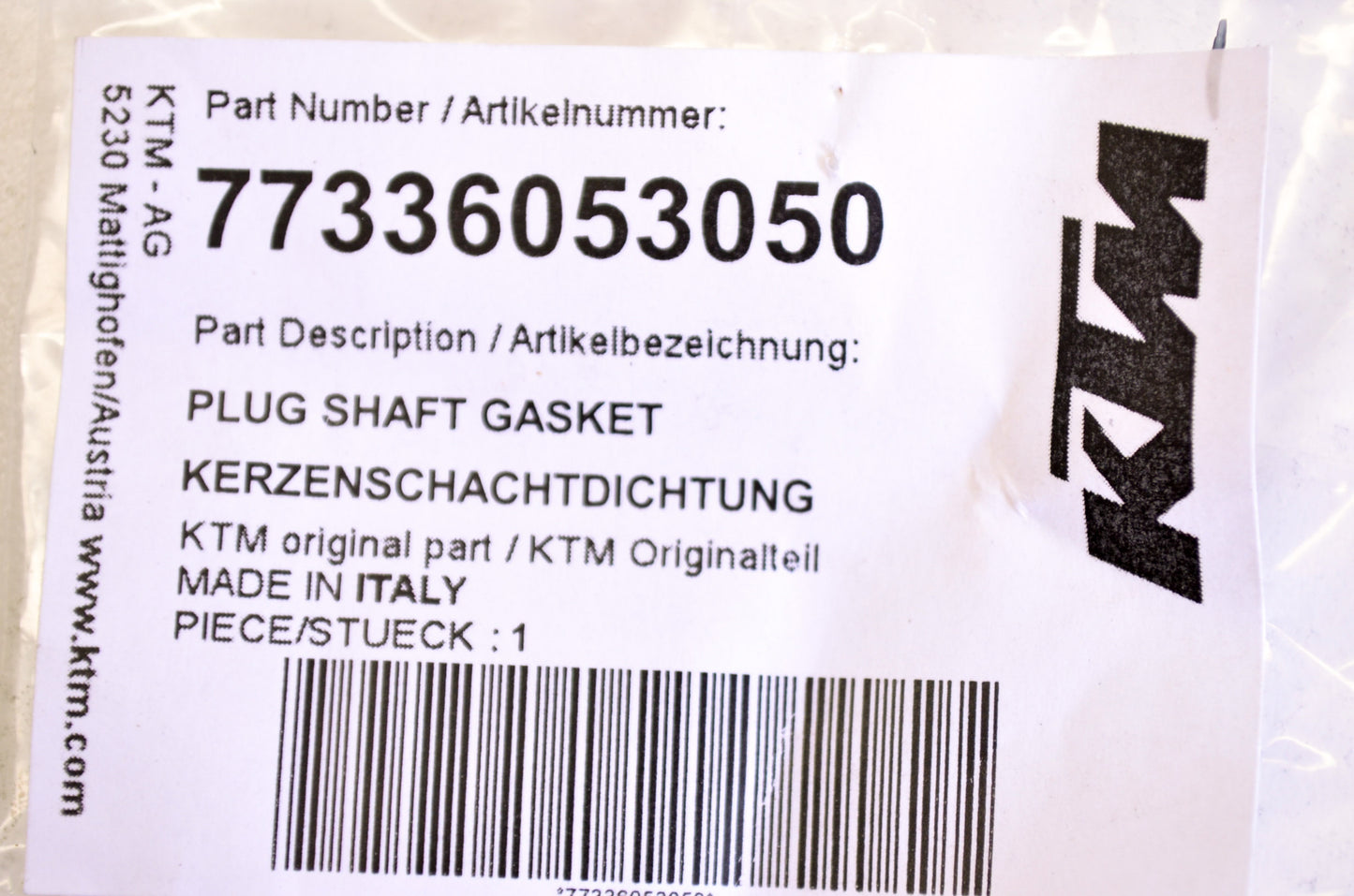 New OEM KTM Spark Plug Shaft Gasket NOS