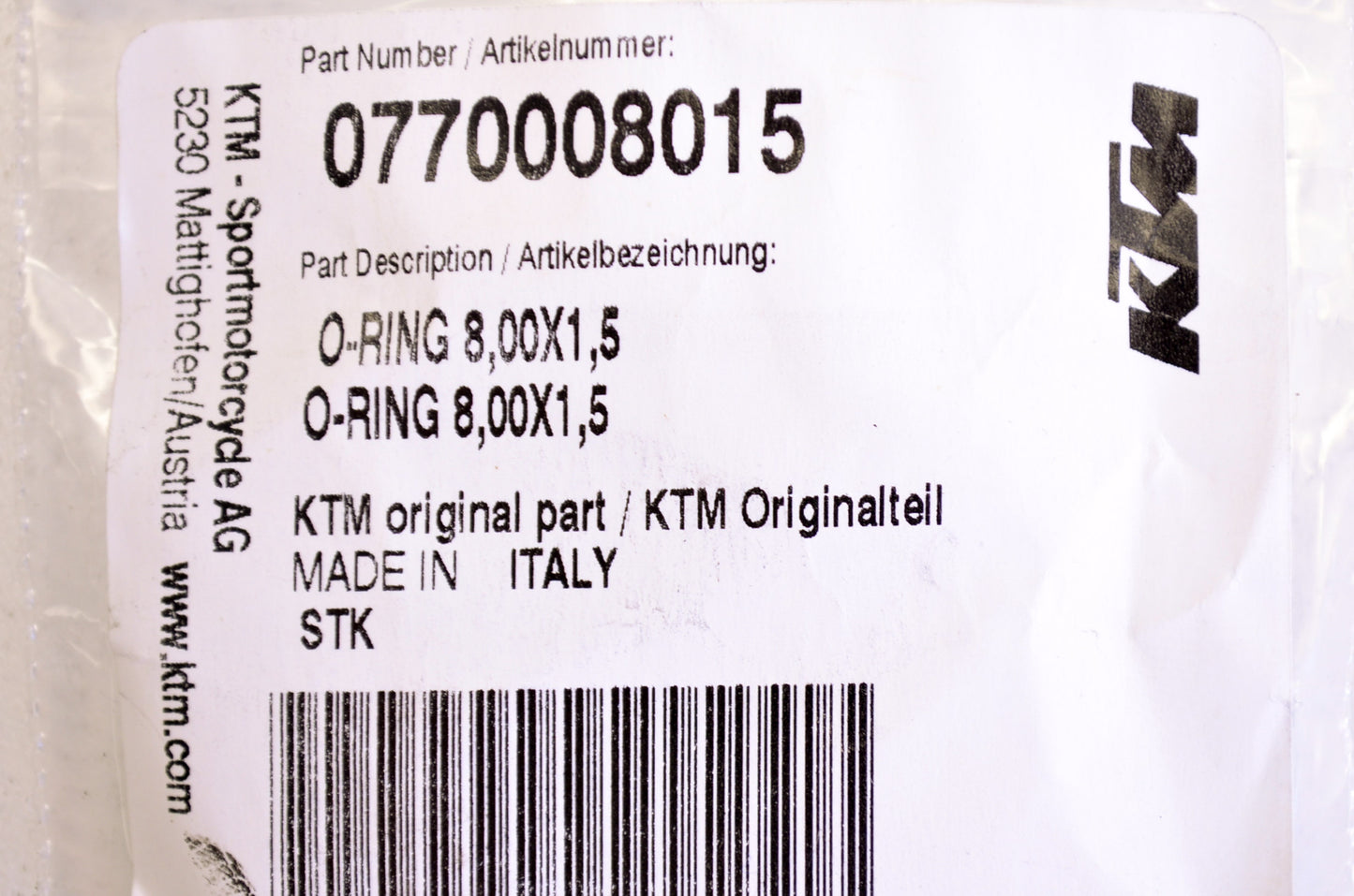 OEM KTM 770008015 O-Ring 8x1.5 Qty 4 NOS