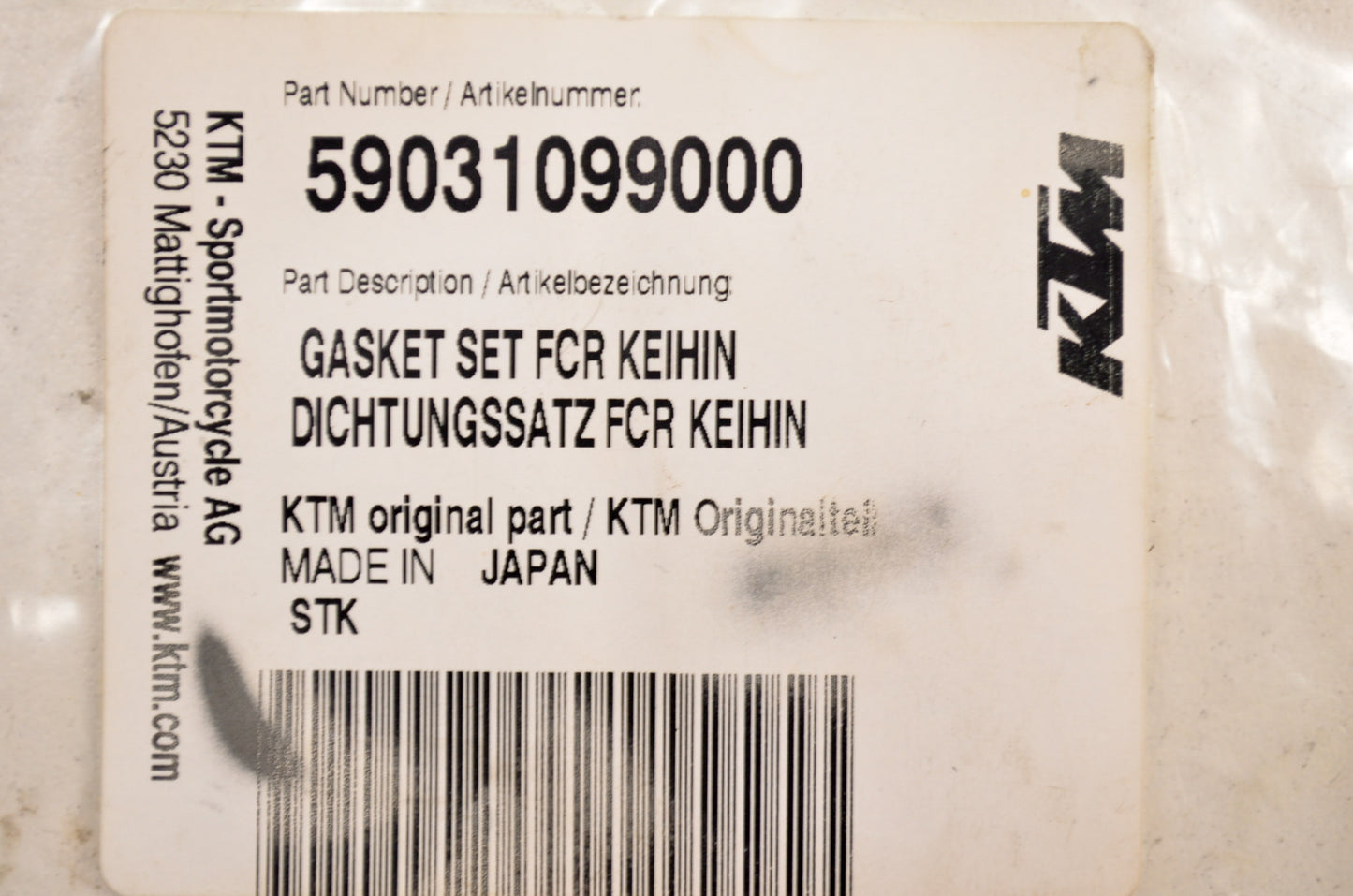 OEM KTM 59031099000 Keihin Gasket Set NOS