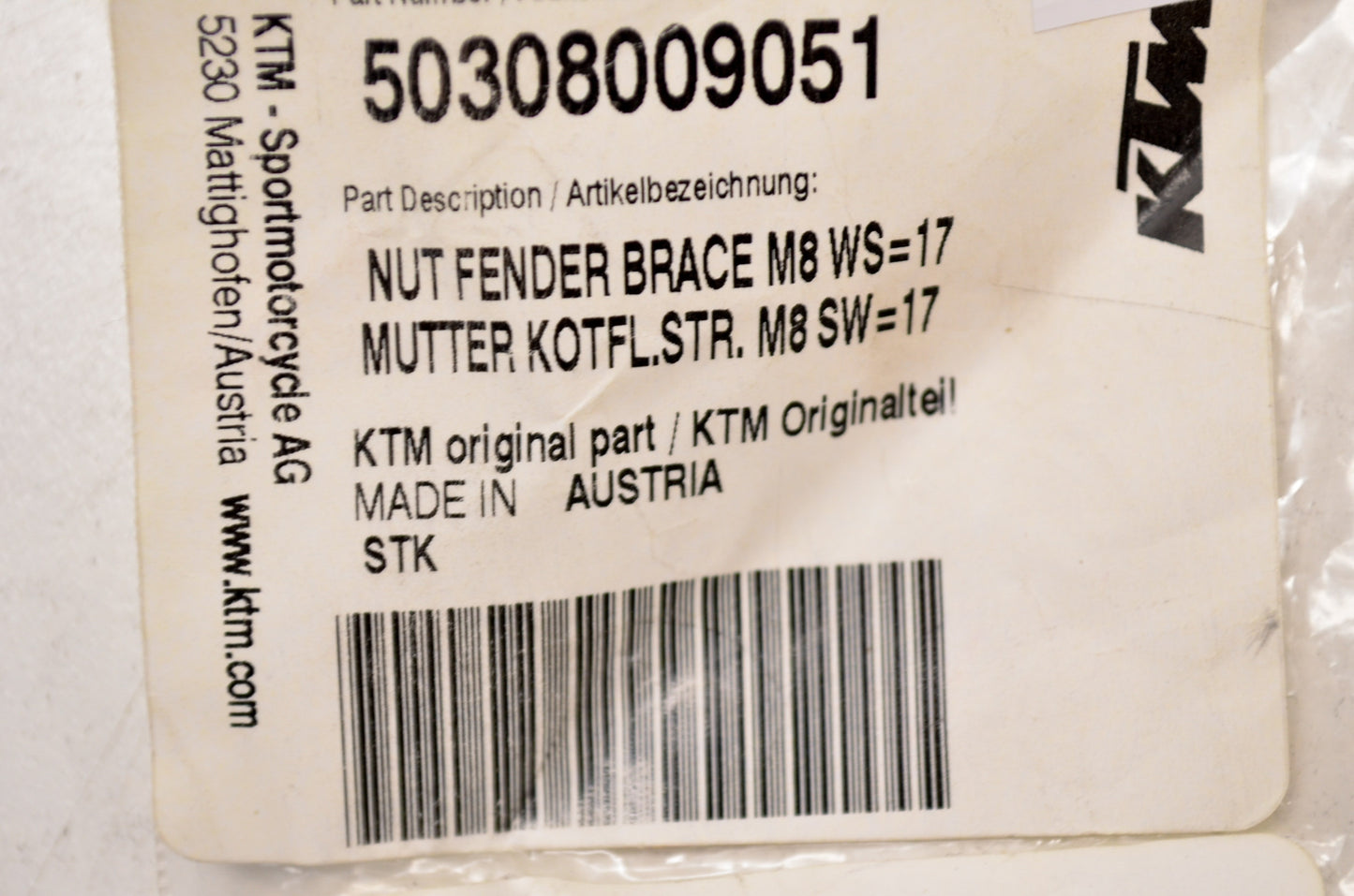 New OEM KTM Fender Brace Nut M8 NOS