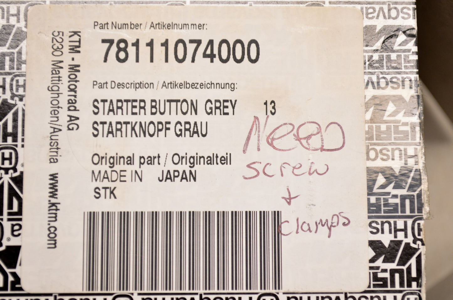 Grey Starter Button NOS
