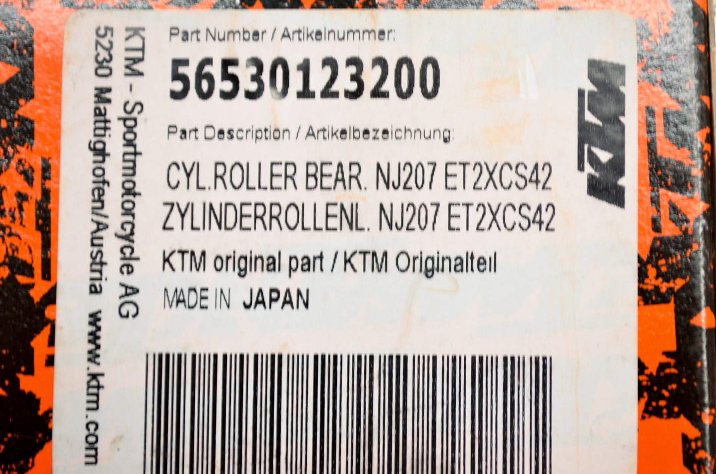 OEM KTM 56530123200 Cylinder Roller Bearing NJ207ET2XCS42 NOS