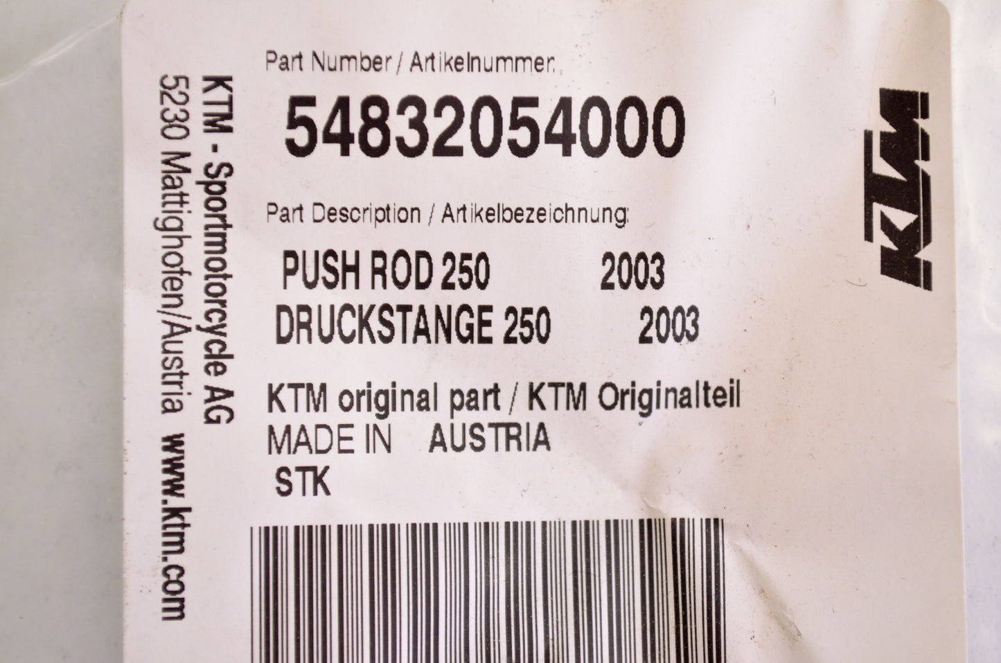 OEM KTM 54832054000 Push Rod NOS