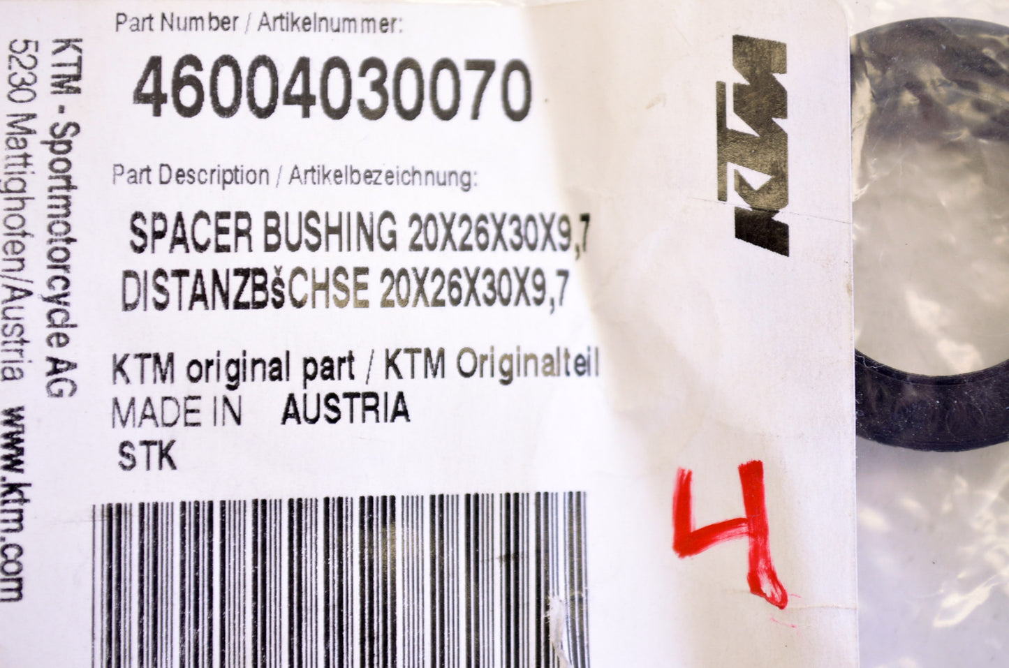 OEM KTM 46004030070 Spacer Bushing 20X26X30X9.7 NOS