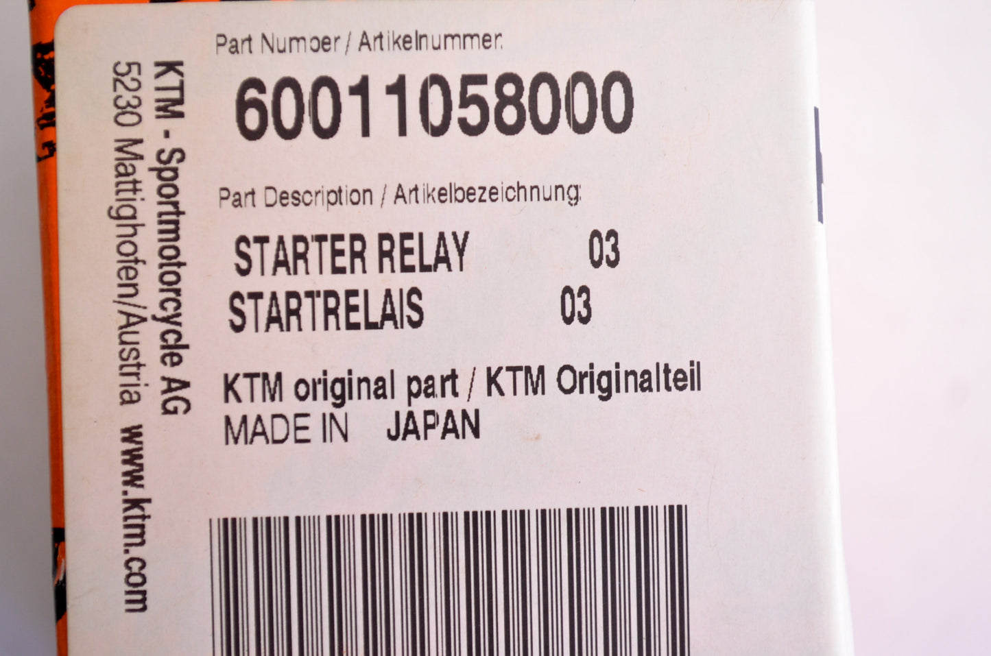 OEM KTM 60011058000 Starter Relay NOS
