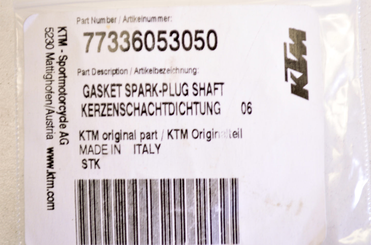 New OEM KTM Spark Plug Shaft Gasket NOS