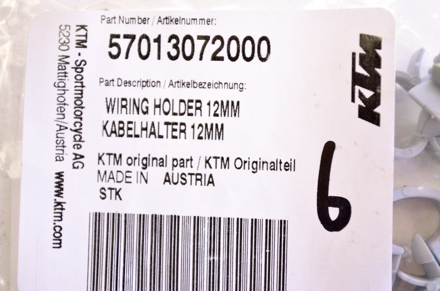 OEM KTM 57013072000 Wiring Holder 12mm NOS