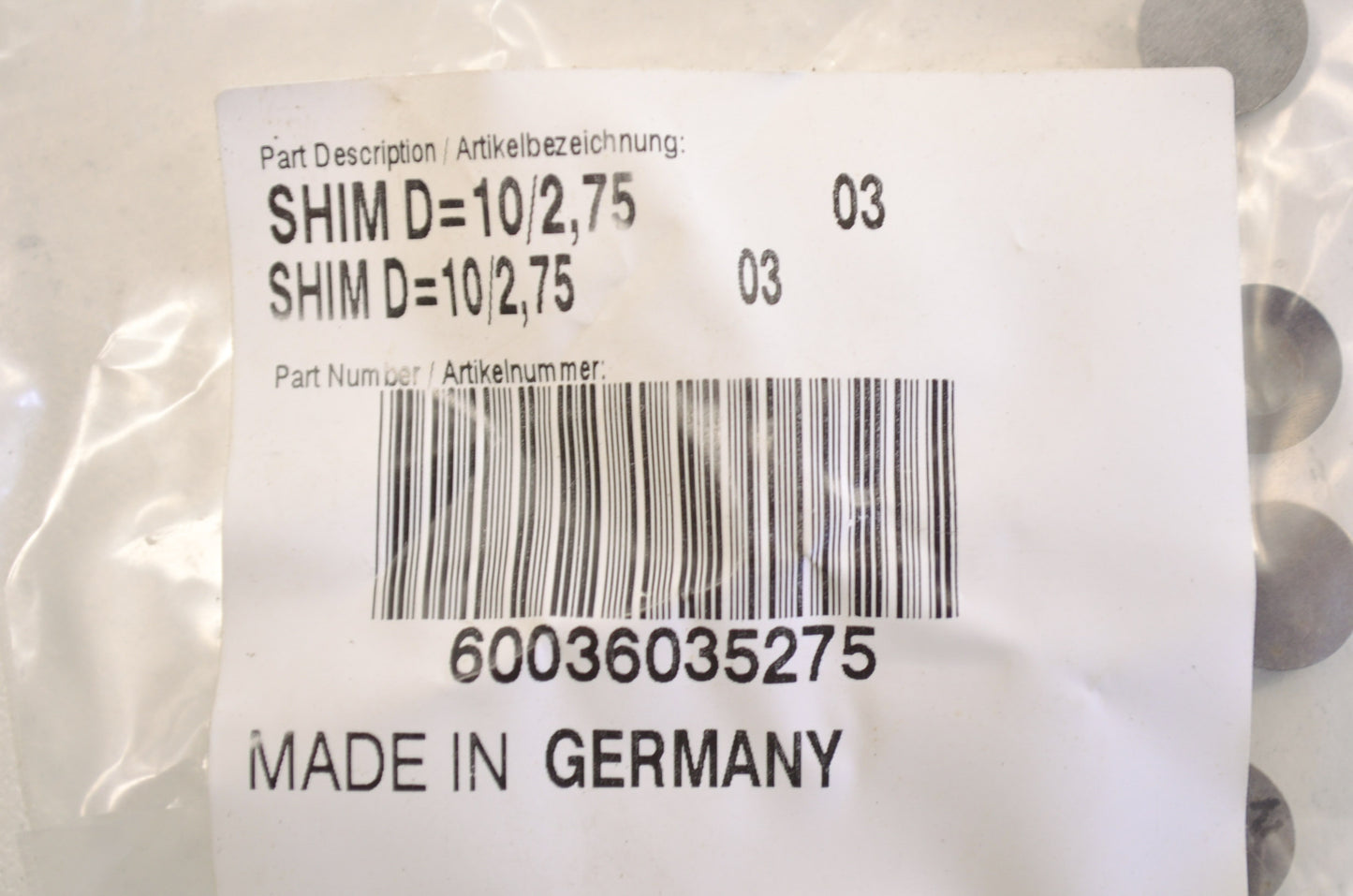 OEM KTM 60036035275 Shim D=10/2.75 NOS