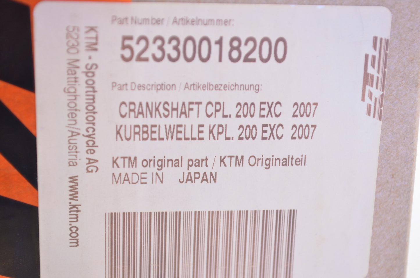 OEM KTM 52330018200 Crankshaft NOS