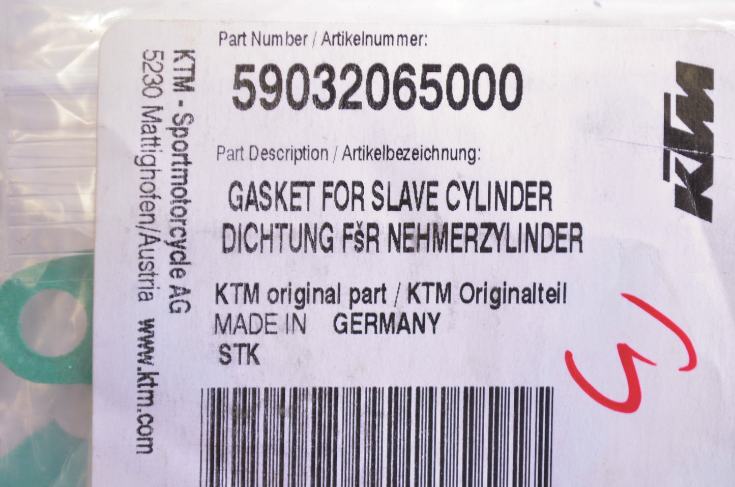 New OEM KTM Slave Cylinder Gasket NOS