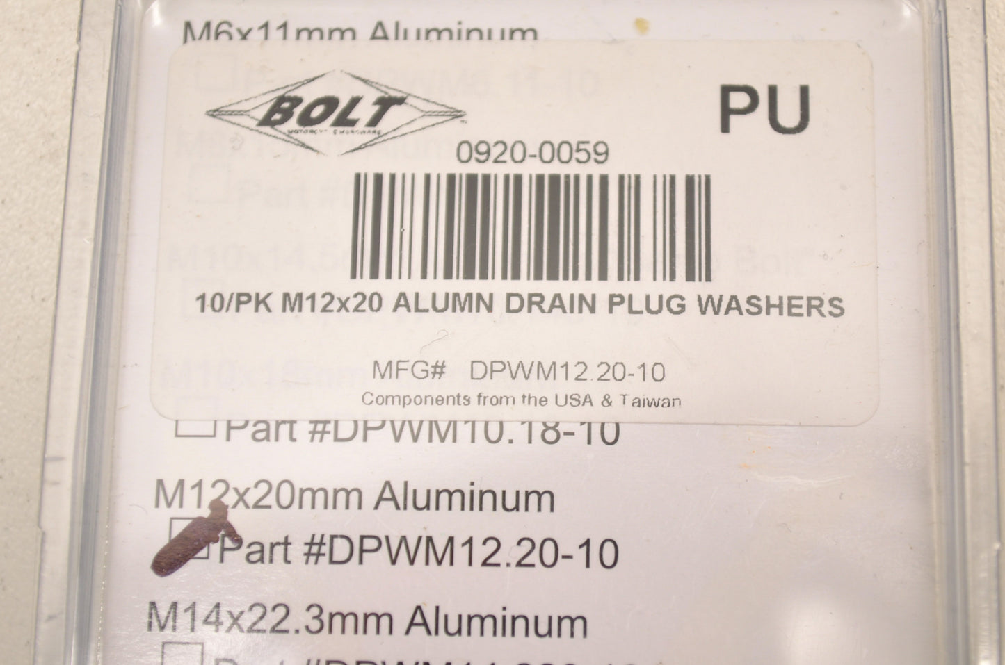New Bolt Aluminum Drain Plug Washer 12x20 QTY 9 NOS