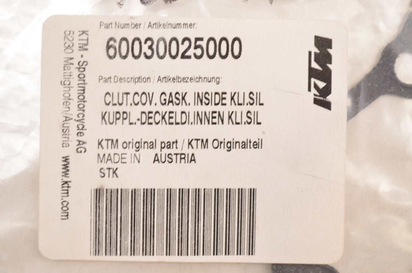 New OEM KTM Inner Clutch Cover Gasket NOS