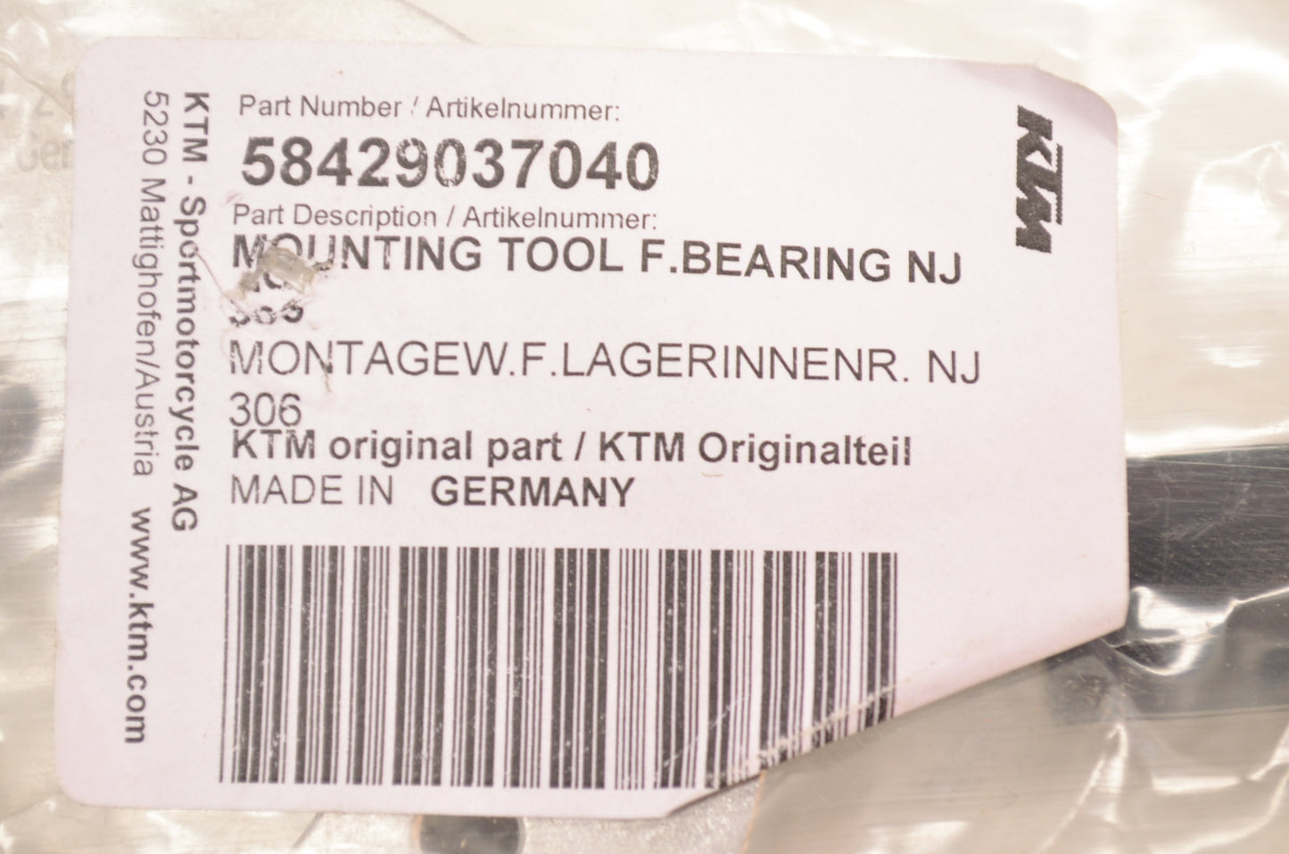 New OEM KTM Bearing Mounting Tool NOS