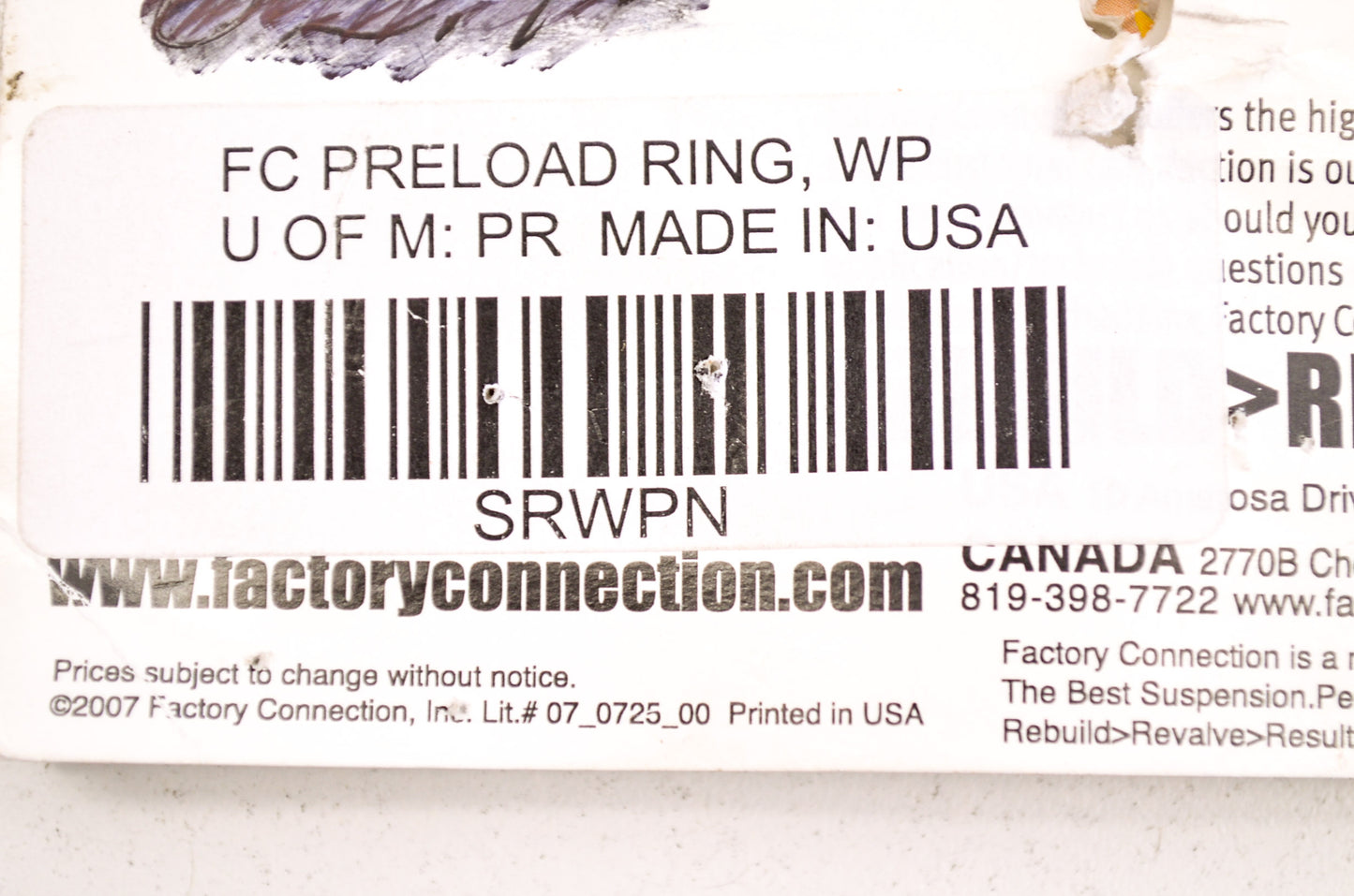 Factory Connection SRWPN Aluminum Shock Pre Load Ring Kit KTM NOS