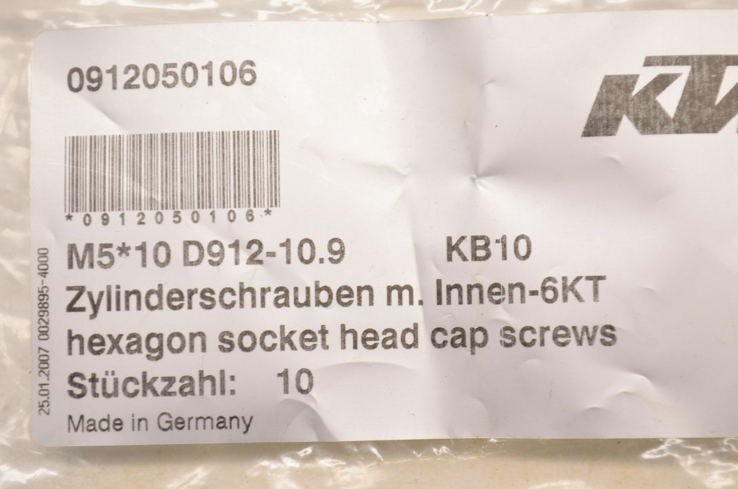 OEM KTM 912050106 Allen Head Screw M5X10 DIN912 Qty 2 NOS