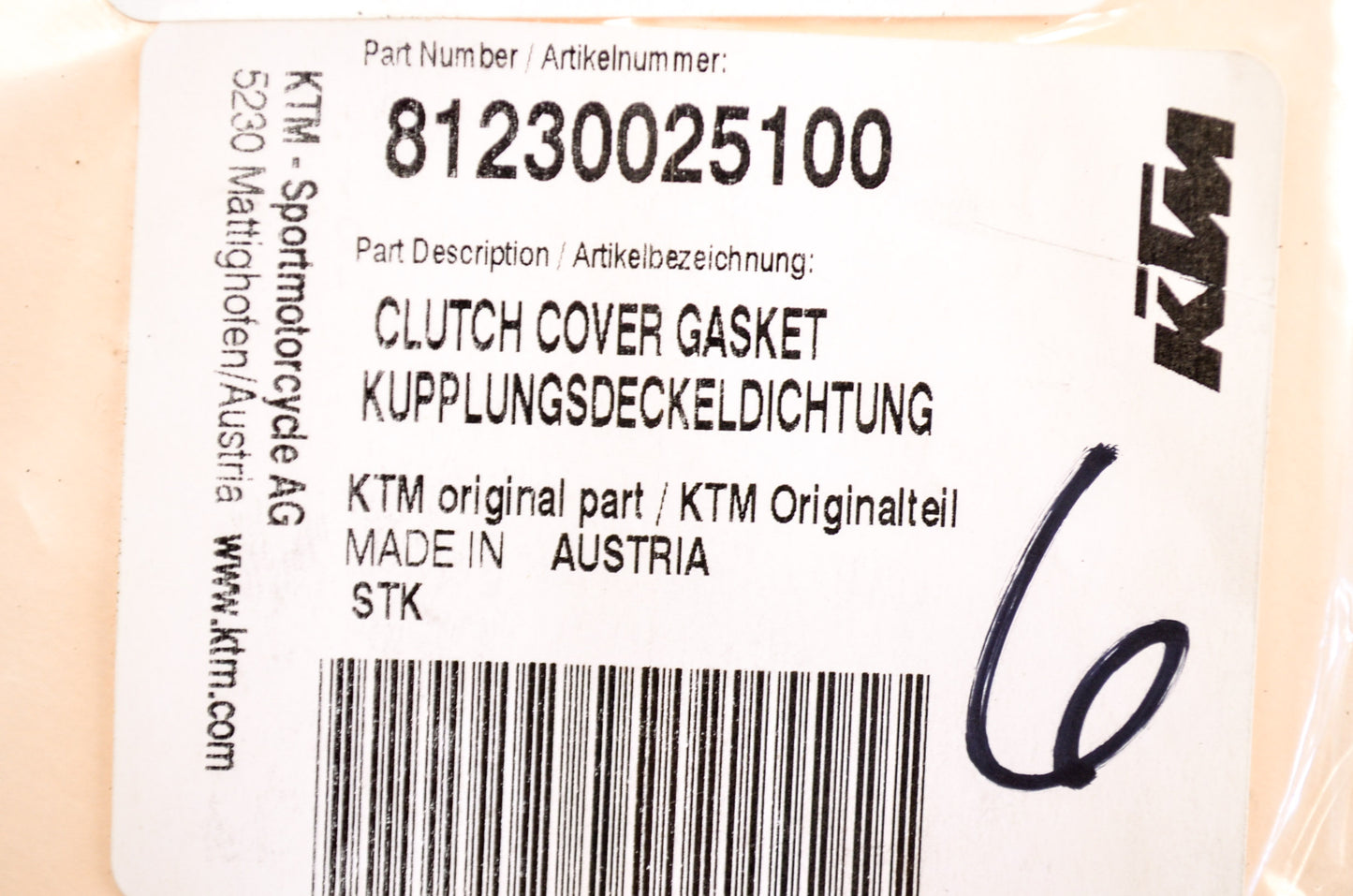 OEM KTM 81230025100 Clutch Cover Gasket NOS