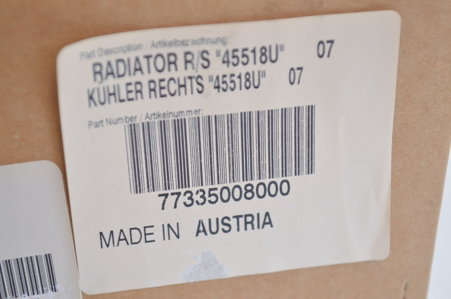 OEM KTM 77335008000 Right Side Radiator "45518U"
